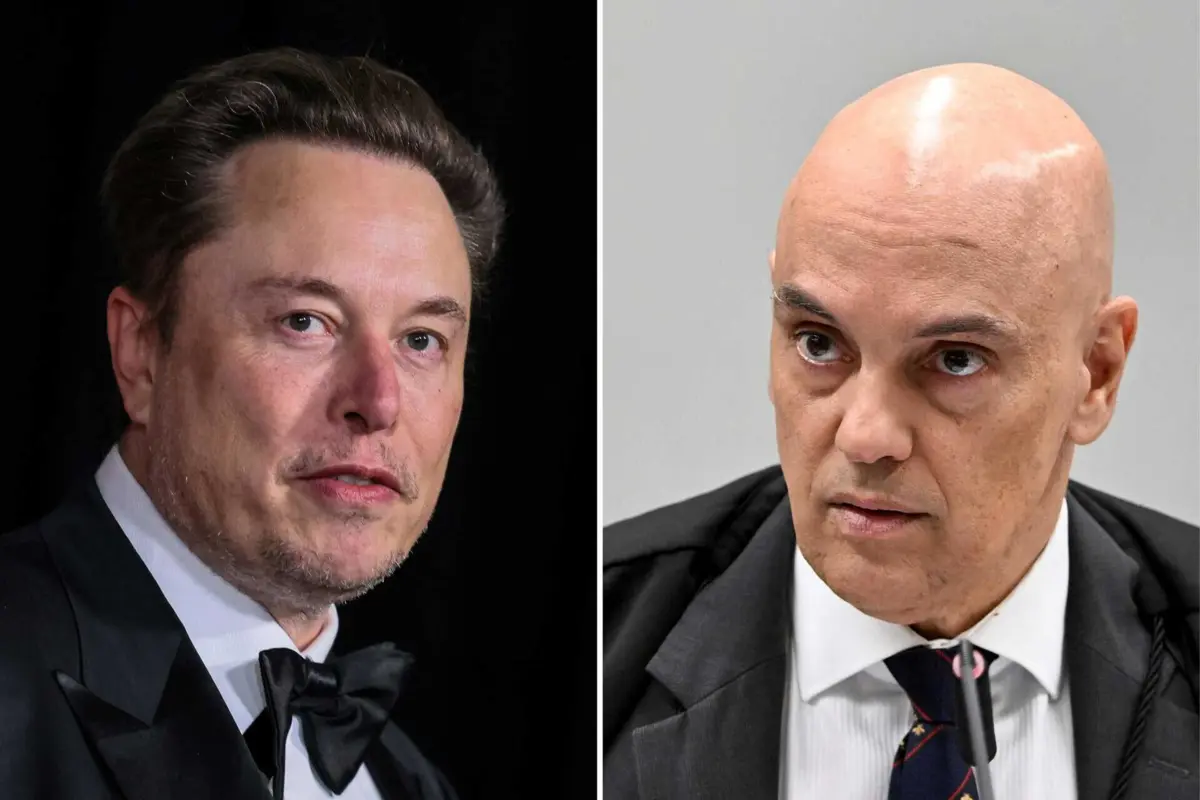 Elon Musk (à esquerda) e Alexandre de Moraes (à direita)