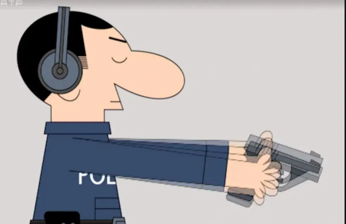 Cartoon mostra polícia a disparar contra alvos de várias cores