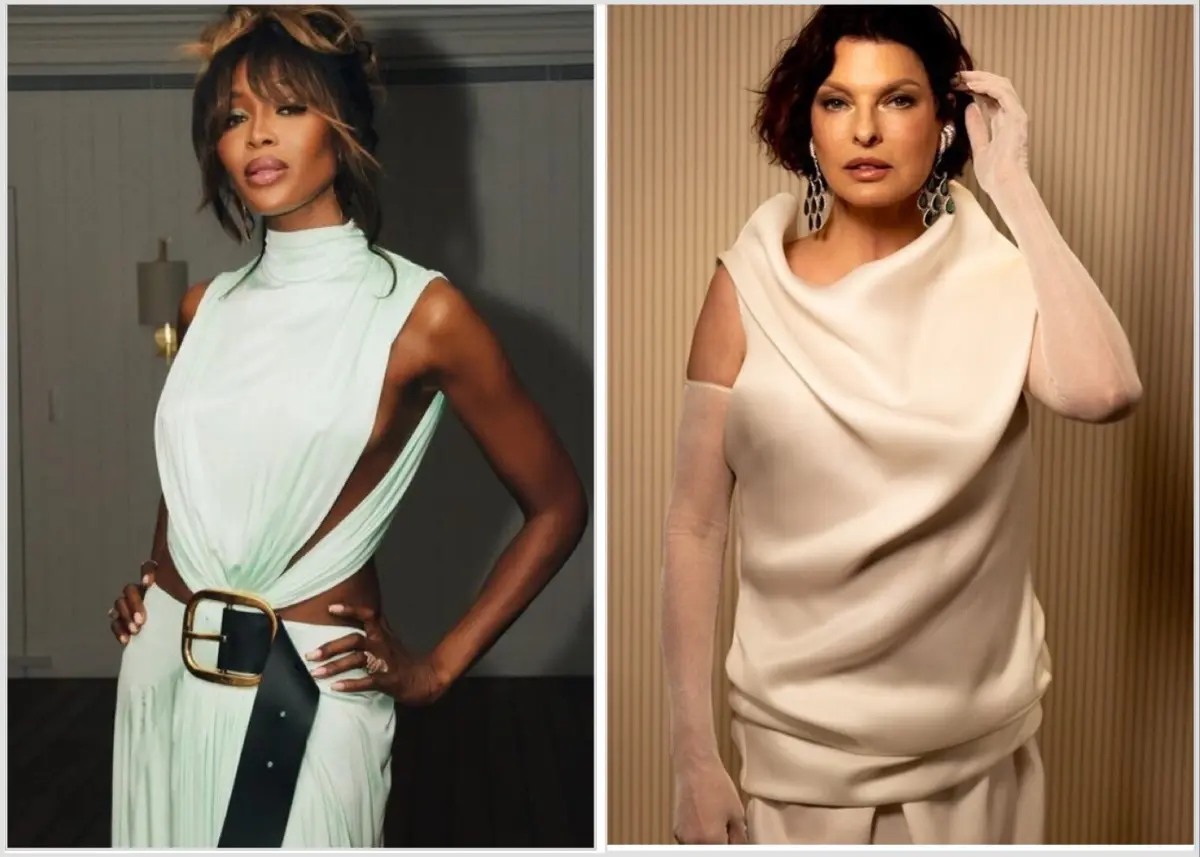 Naomi Campbell (à esquerda) e Linda Evangelista