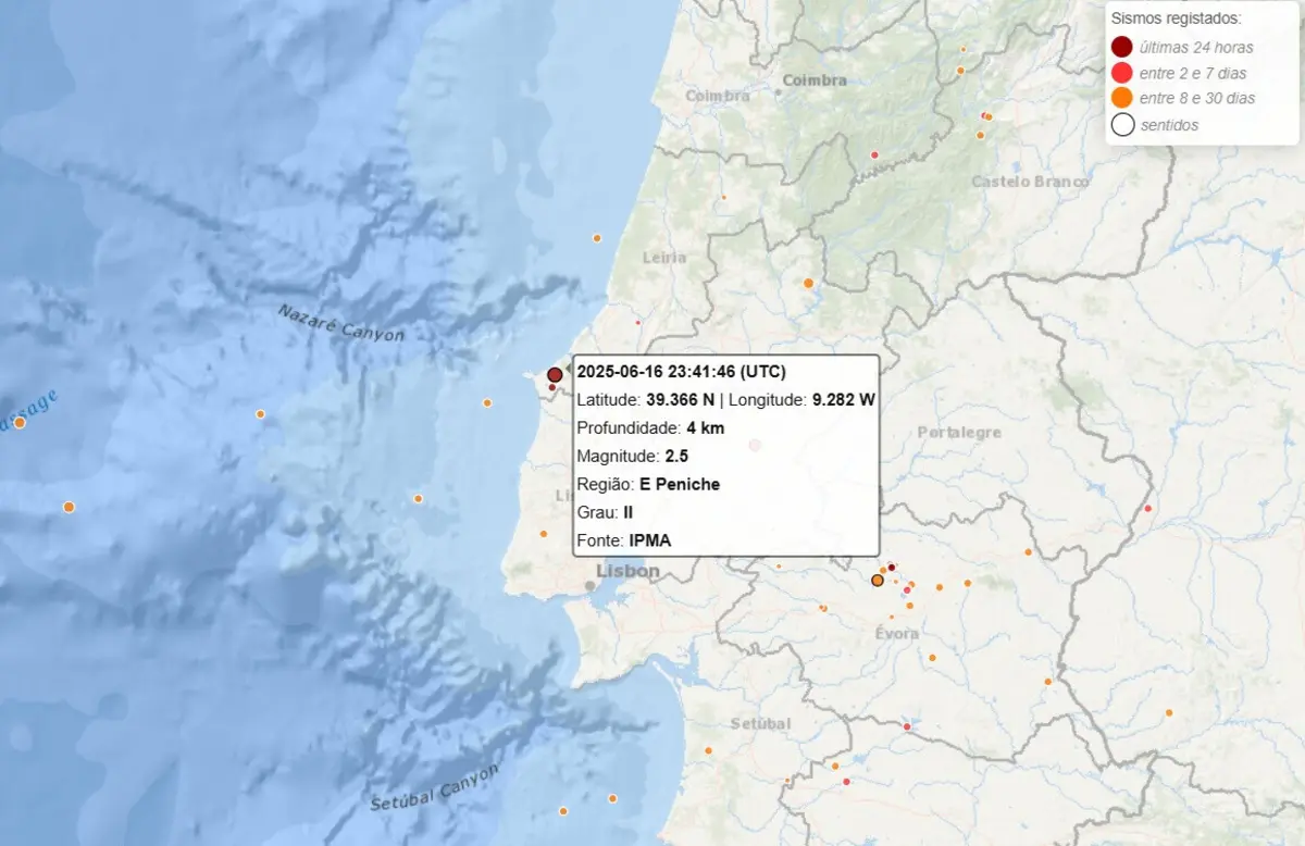 Sismo foi registado na Rede Sísmica do Continente às 00.41 horas