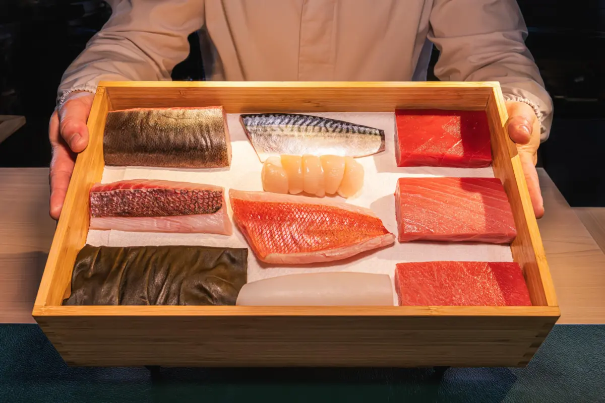 Variedade de peixe no Iki Edomae Omakase