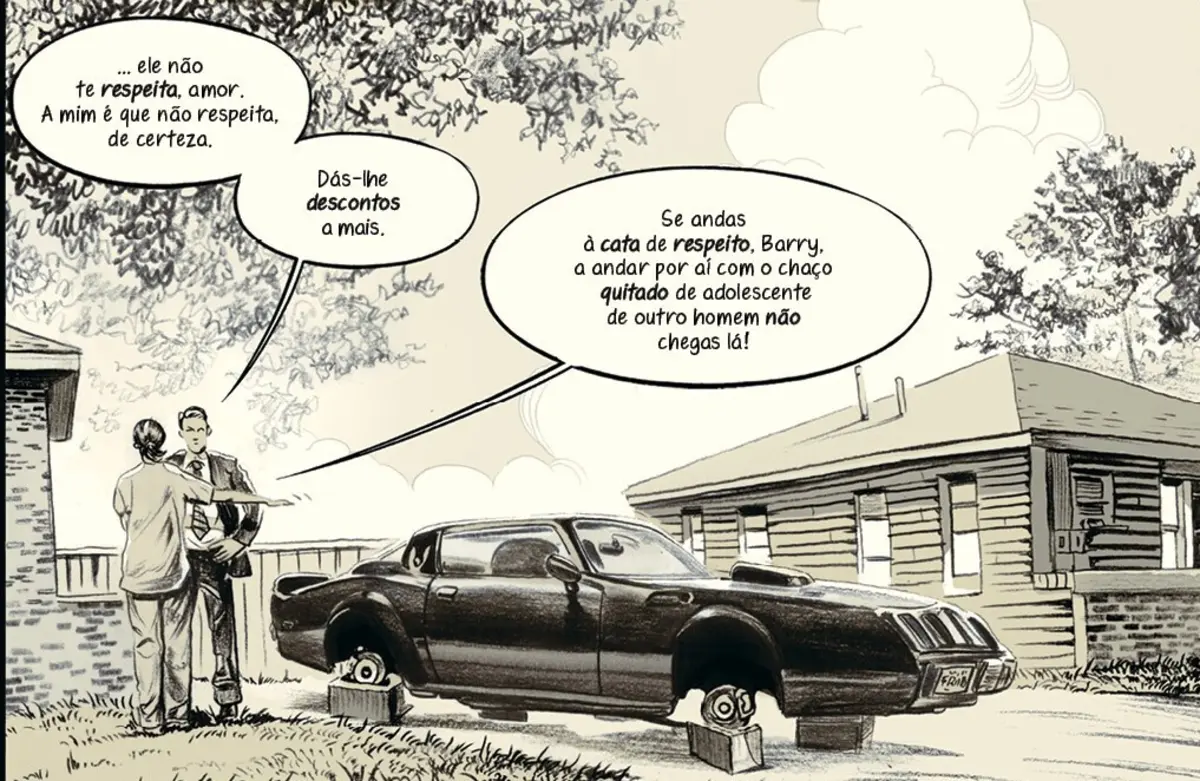 Desenho de Greg Ruth é realista, parco nos traços utilizados, parcialmente cobertos por tons sépia suaves.