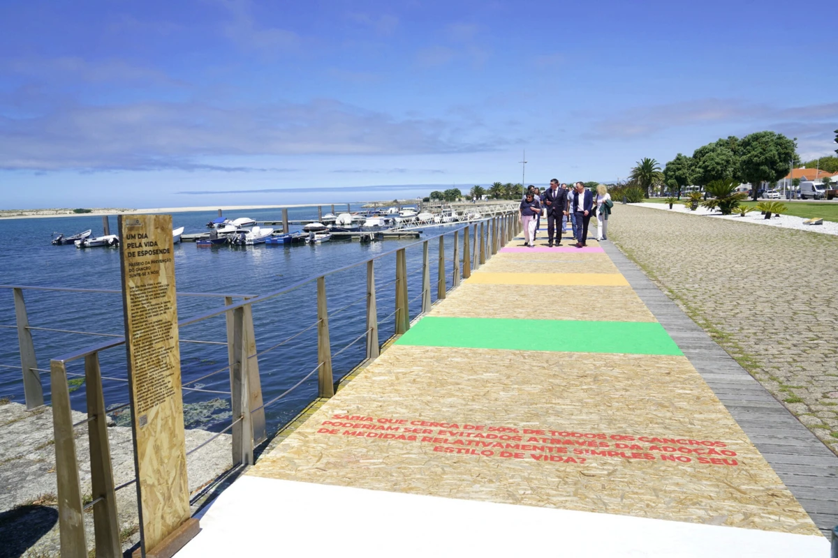 Frases pintadas no chão refletem cuidados de prevenção