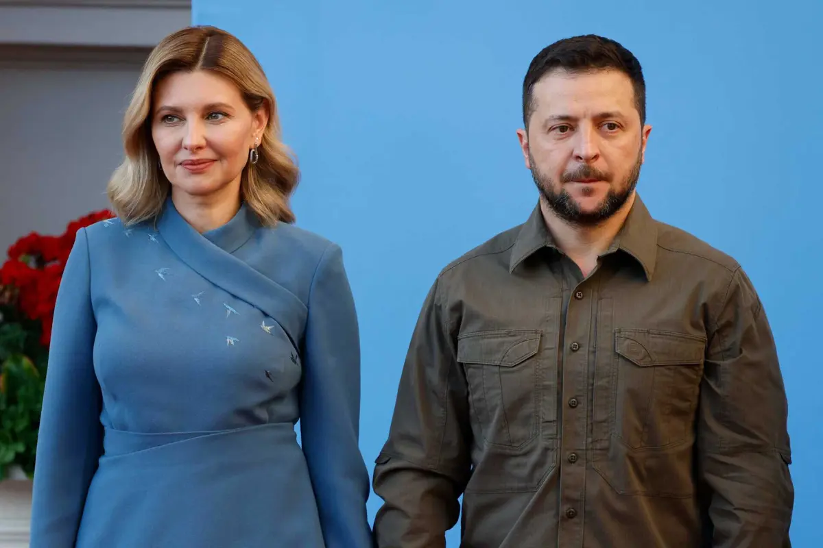 A primeira-dama da Ucrânia, Olena Zelenska, com o marido, o presidente Volodymyr Zelensky