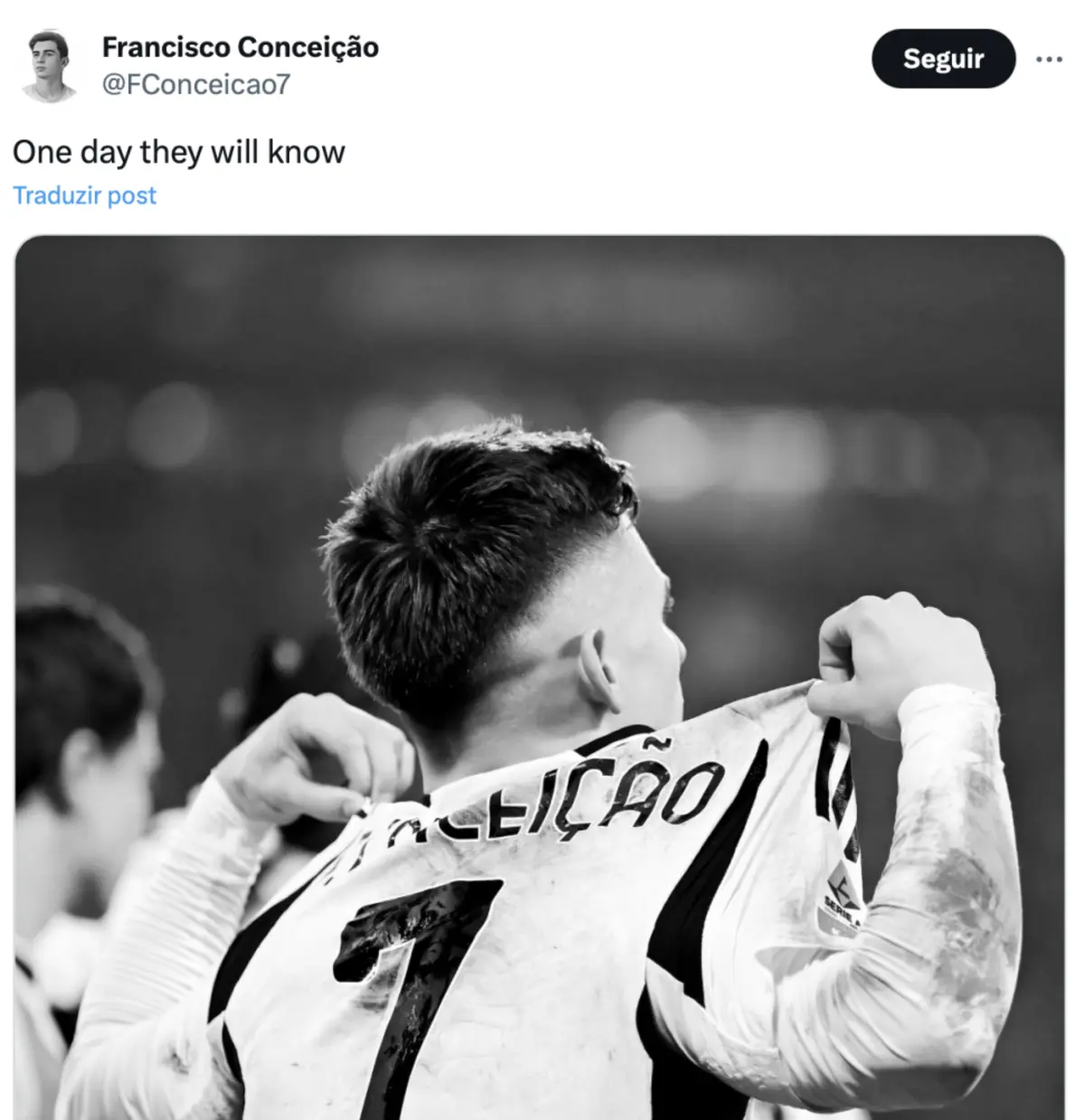 Publicação de Francisco Conceição, jogador do F. C. Porto emprestado à Juventus