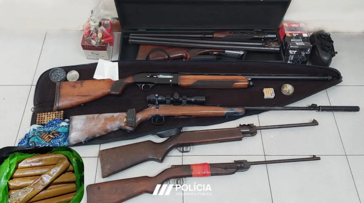 Em casa, foi-lhe apreendido um vasto arsenal composto por armas de fogo, explosivos e munições.