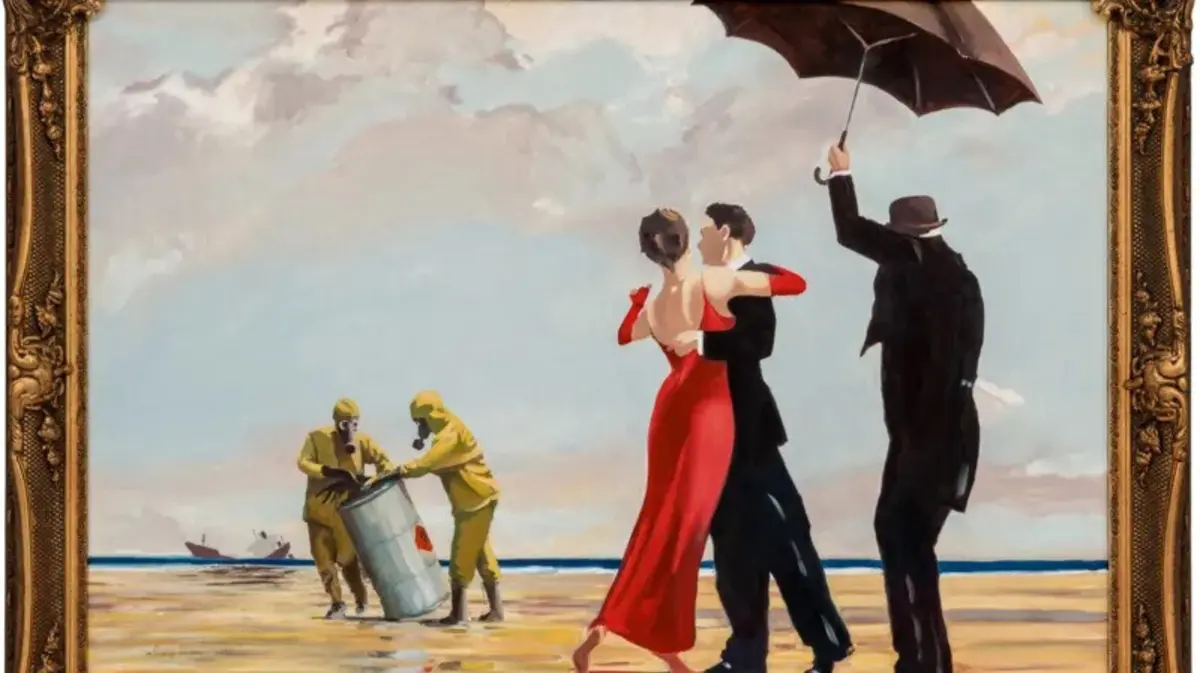 "Crude Oil” é uma paródia pintada à mão do quadro de Jack Vettriano "The Singing Butler"