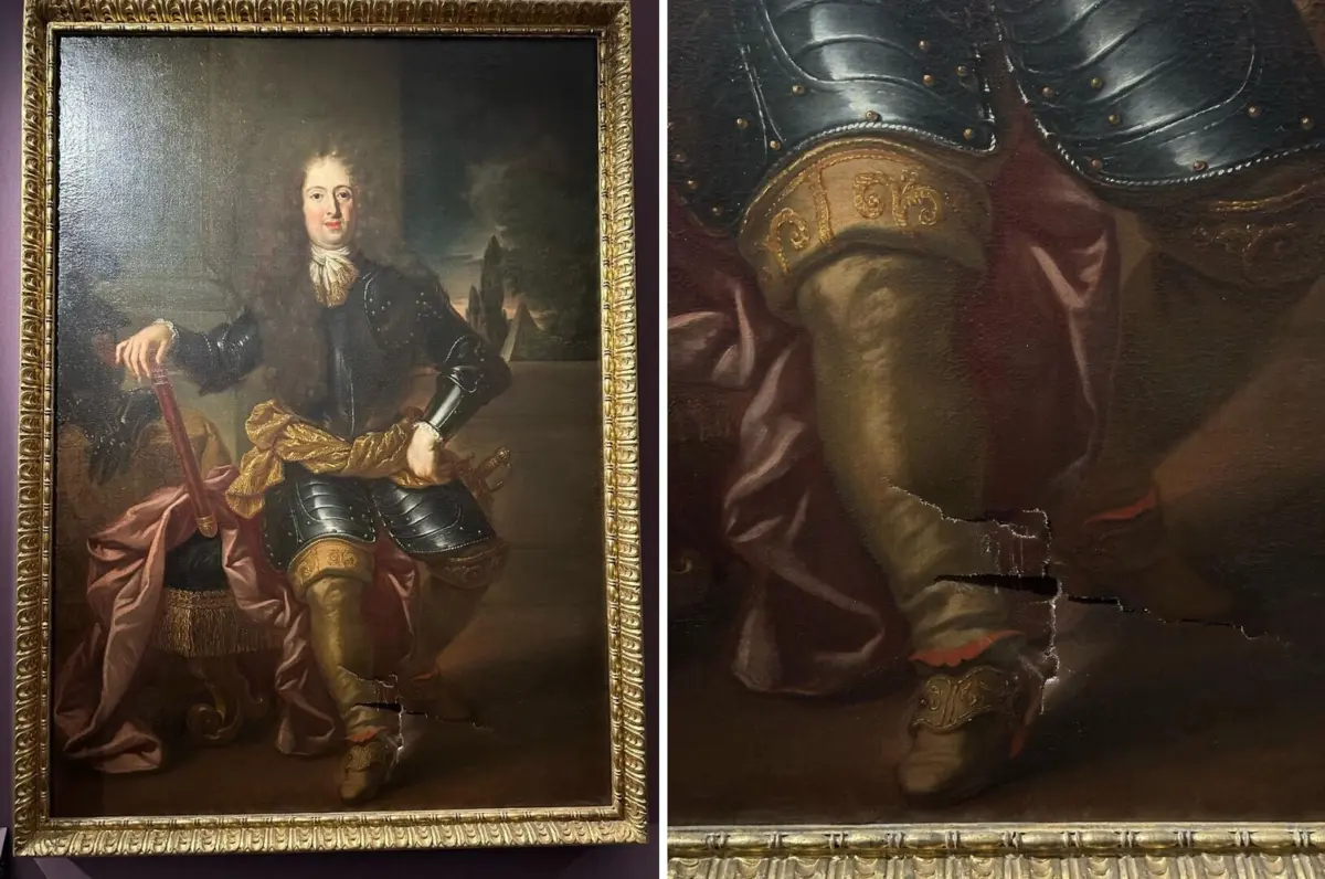 O turista tropeçou ao tentar tirar uma "selfie" e rasgou a tela do quadro