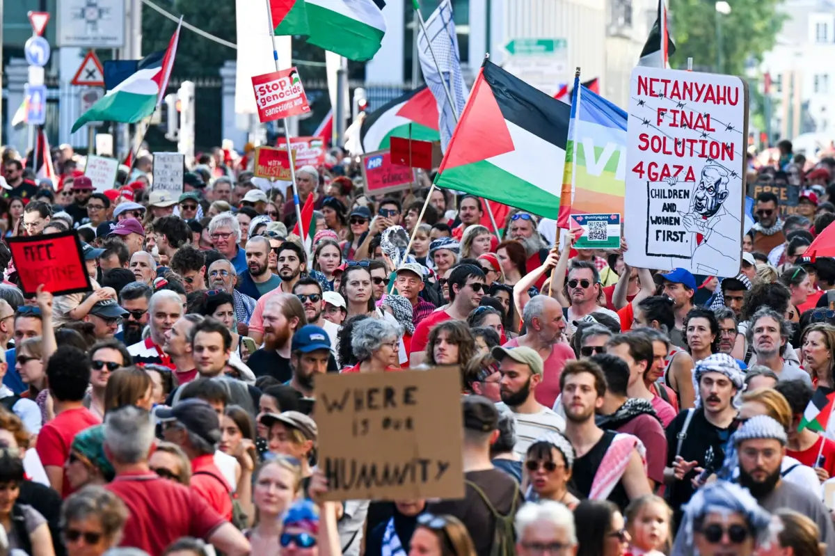 Imagem de contexto do artigo Dezenas de milhares exigem em Bruxelas fim das relações com Israel