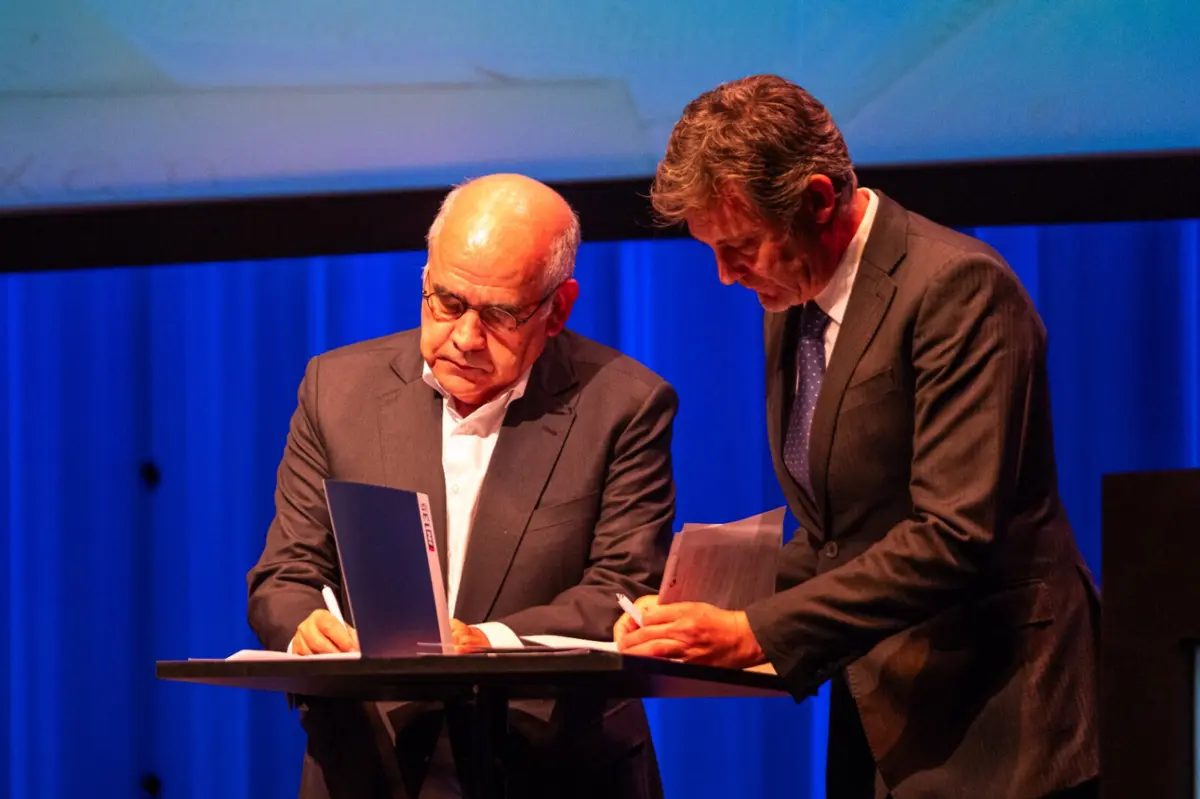 Francisco Madelino e Domingos de Andrade assinaram protocolo do Inatel com a Global Media Group