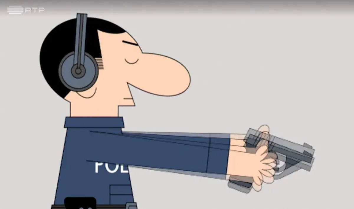 Cartoon mostra polícia a disparar contra alvos de várias cores