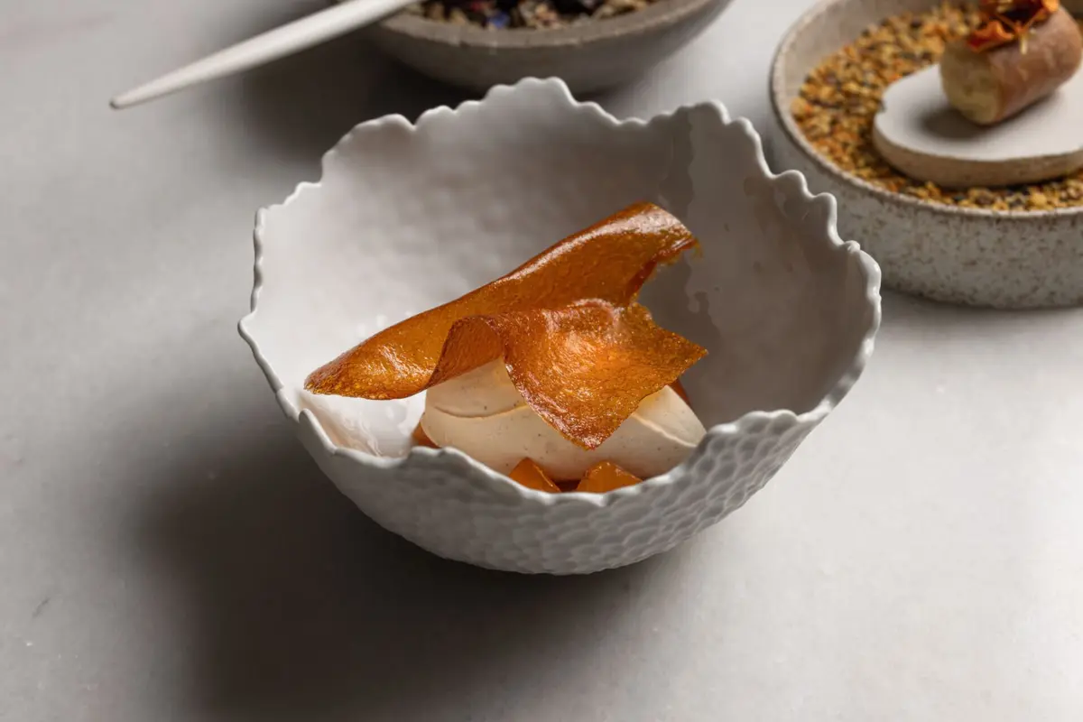 A sobremesa de couve-flor, alperce e chá preto.