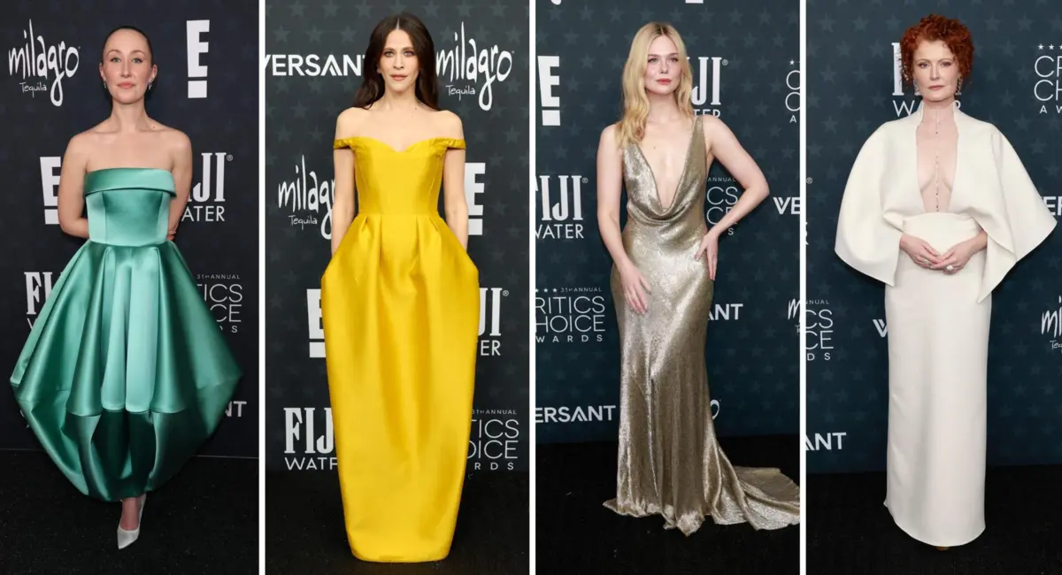 Erin Doherty, Jackie Tohn, Elle Fanning e Rebecca Wisocky na passadeira vermelha dos Critics Choice Awards, que teve lugar na noite de domingo, 4 de janeiro, em Santa Mónica, Los Angeles