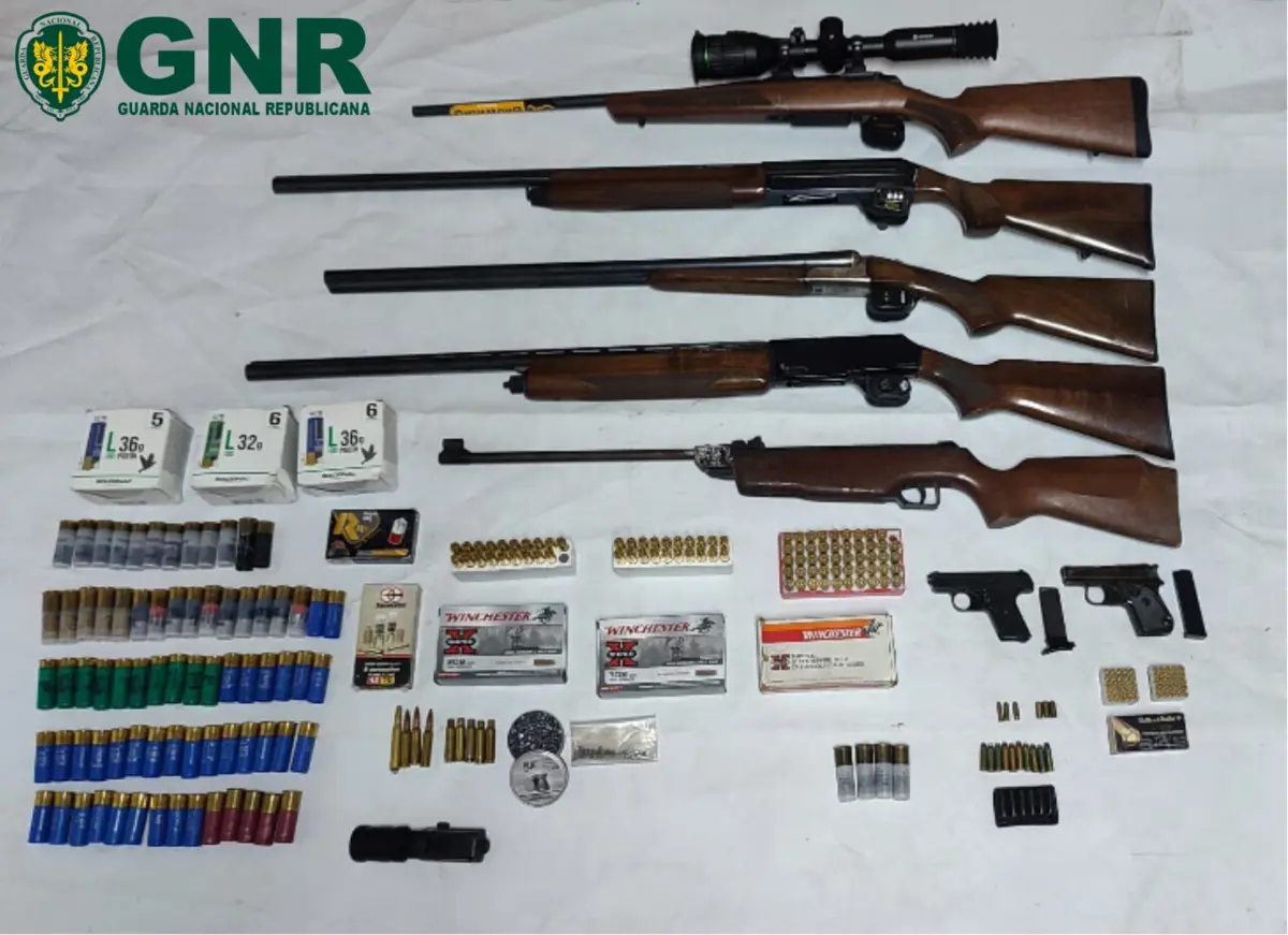 Suspeito de violência doméstica tinha armas e munições.