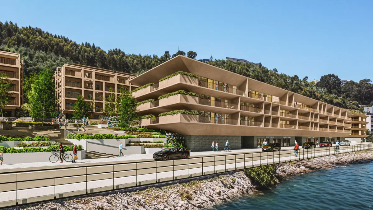 Imagem virtual do Gaia Hills, à beira-rio