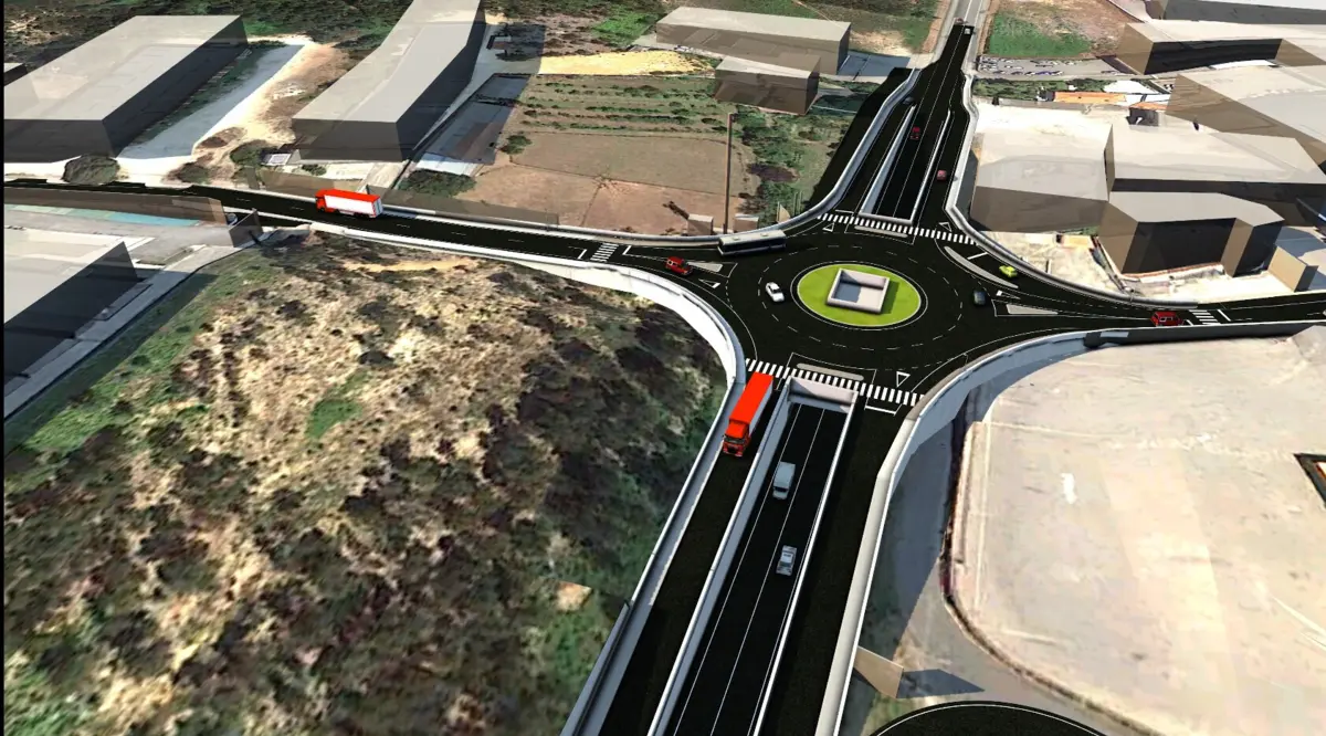 Projeto do cruzamento com viaduto e rotunda