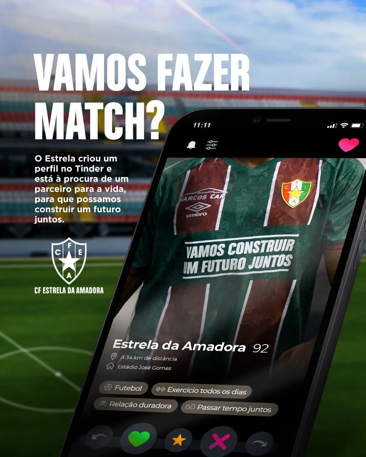 Estrela da Amadora procura parceiro comercial na aplicação Tinder