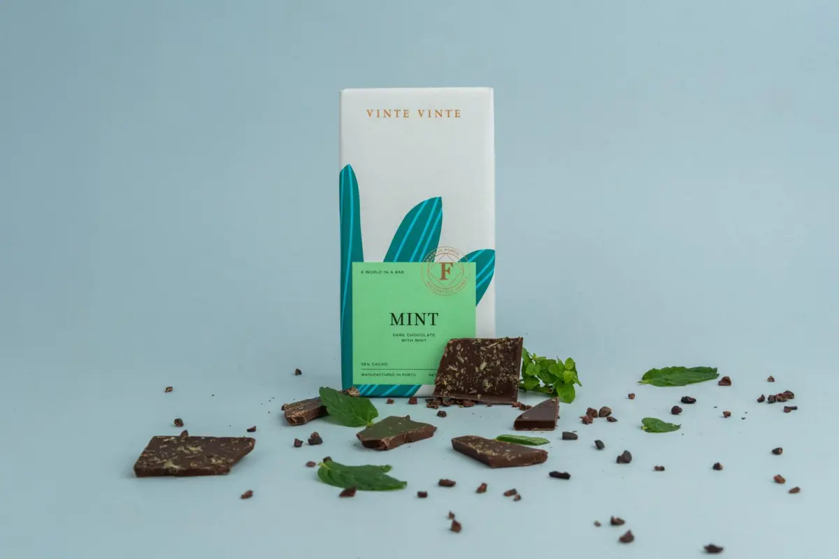 O Vinte Vinte Fusion, de chocolate 58% cacau com menta.