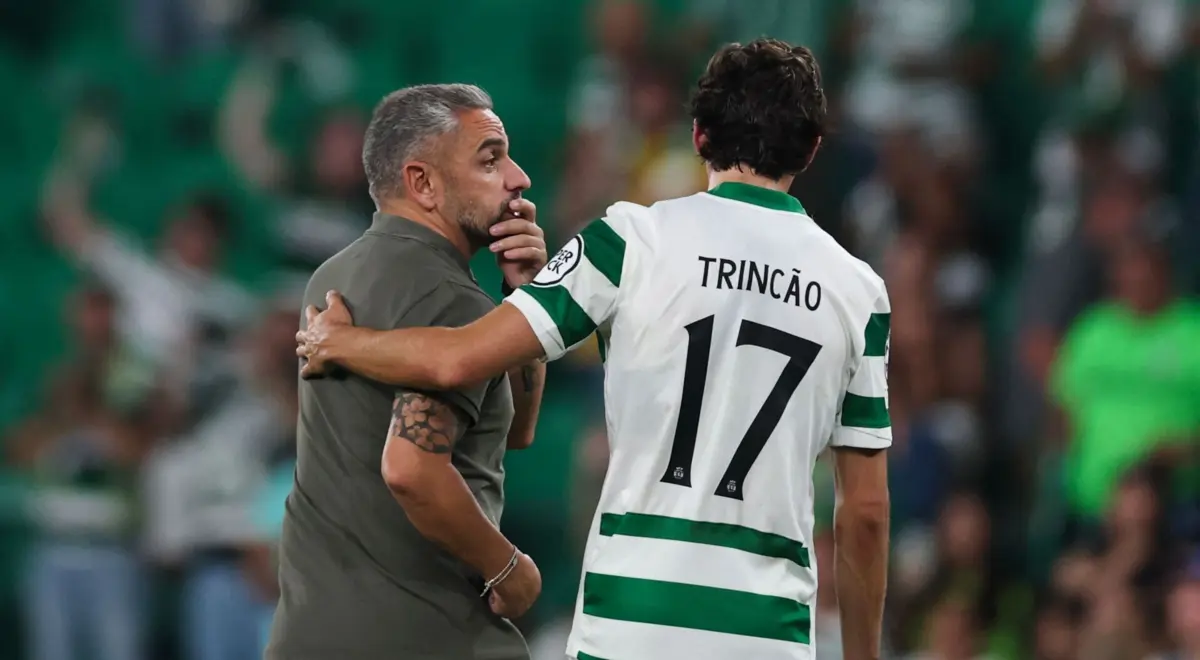 Rui Borges e Trincão, que tem estado em destaque no Sporting