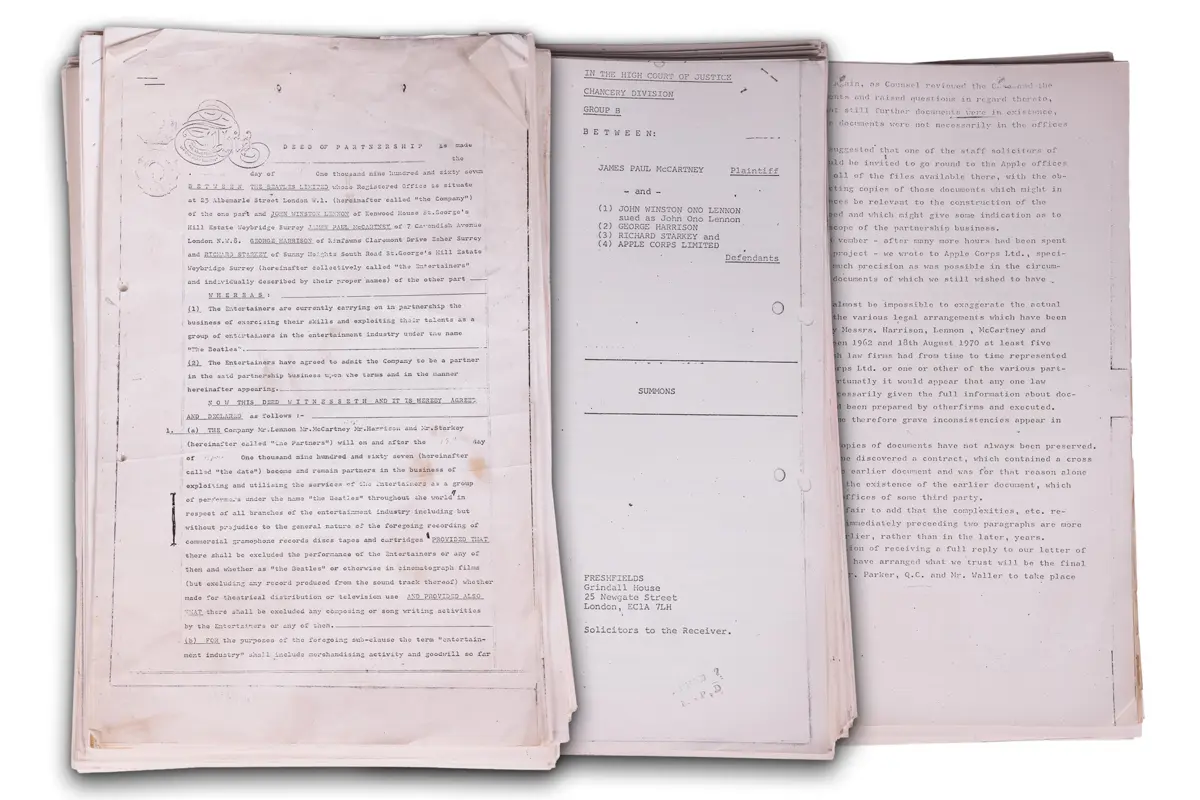 Imagem de contexto do artigo Documentos sobre batalhas judiciais dos Beatles vendidos por 11 mil euros em leilão
