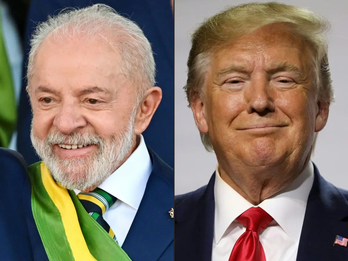 O presidente brasileiro, Lula da Silva, com o seu homólogo norte-americano, Donald Trump