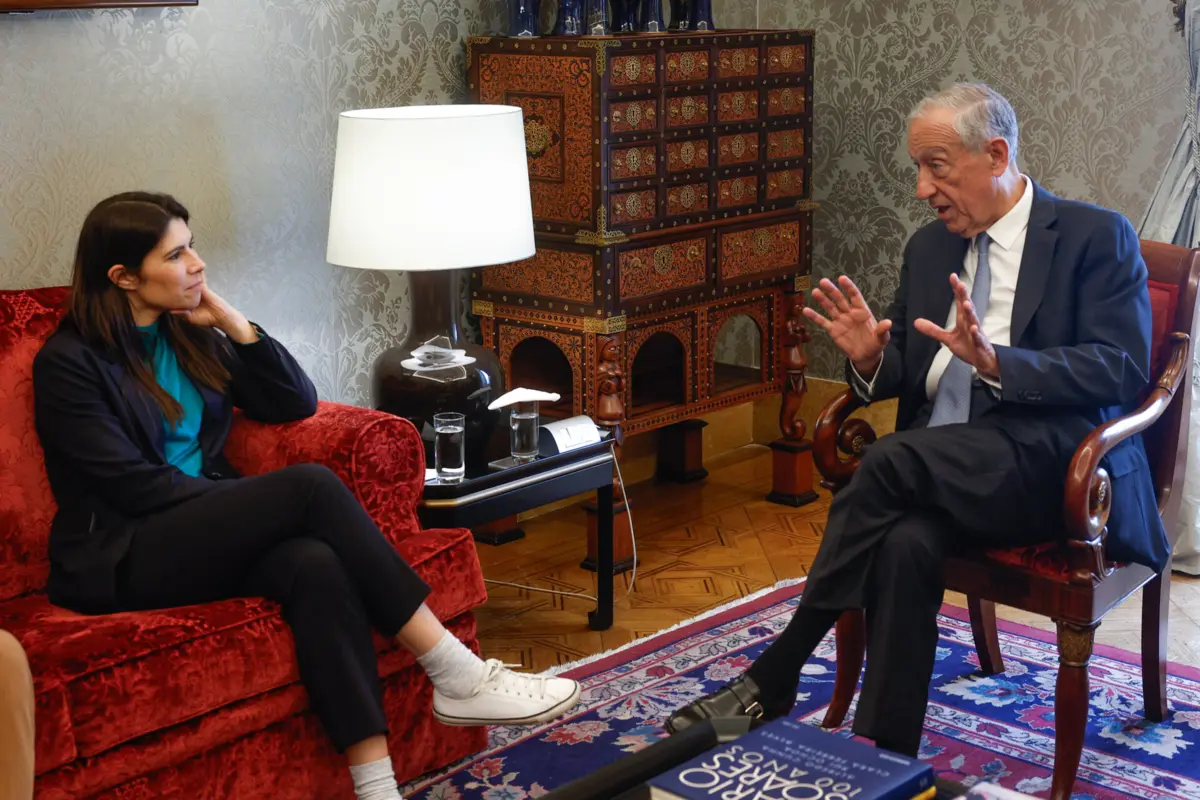 A coordenadora do Bloco de Esquerda, Mariana Mortágua, com o presidente da República Marcelo Rebelo de Sousa
