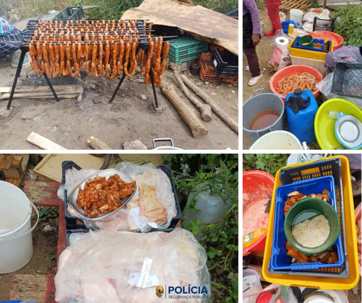 Polícia apreendeu cerca de 240 quilos de alimentos que estavam a ser fumados ao ar livre