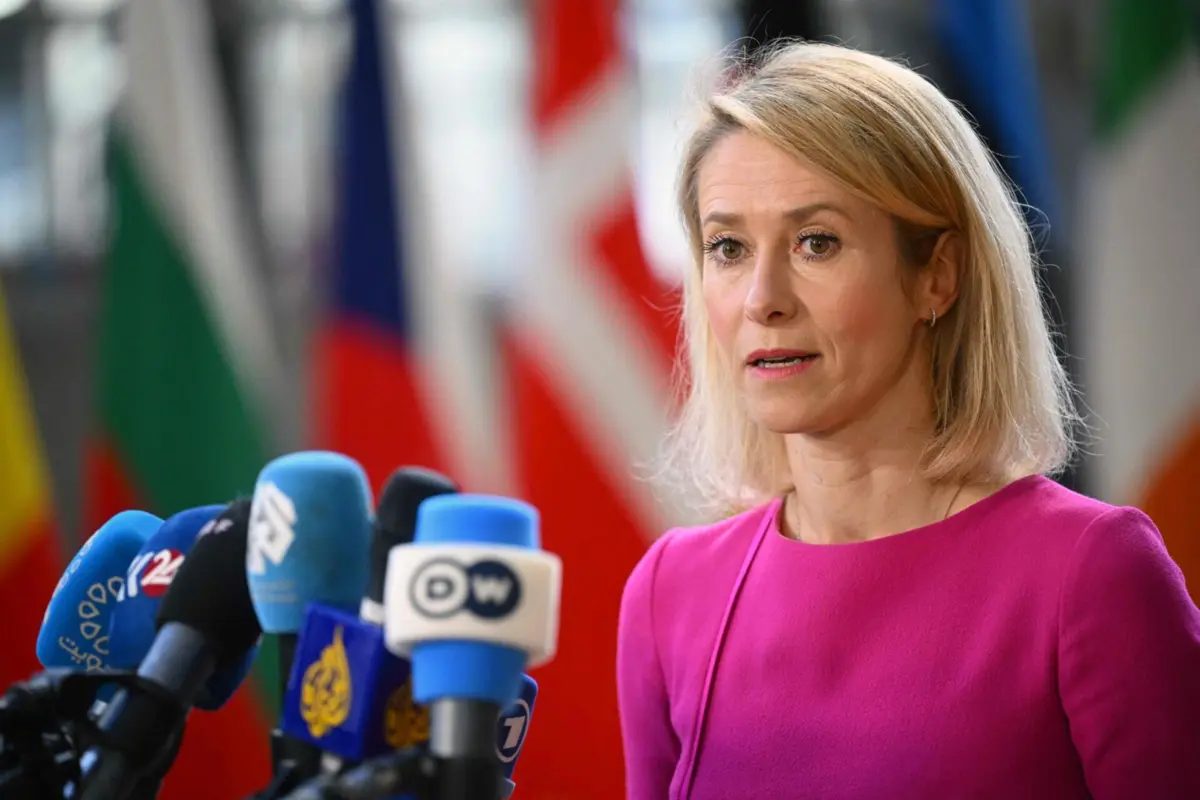 Kaja Kallas em declarações em Bruxelas