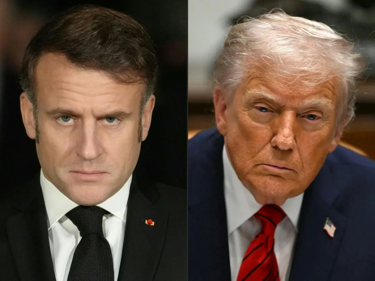 O presidente francês Emmanuel Macron com o seu homólogo norte-americano Donald Trump