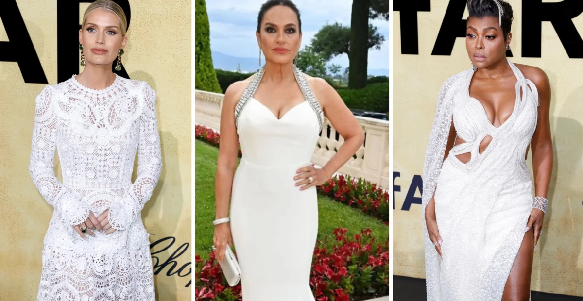 Lady Kitty Spencer e as atrizes Mariska Hargitay e Taraji P. Henson na gala AmfAR, em Cannes