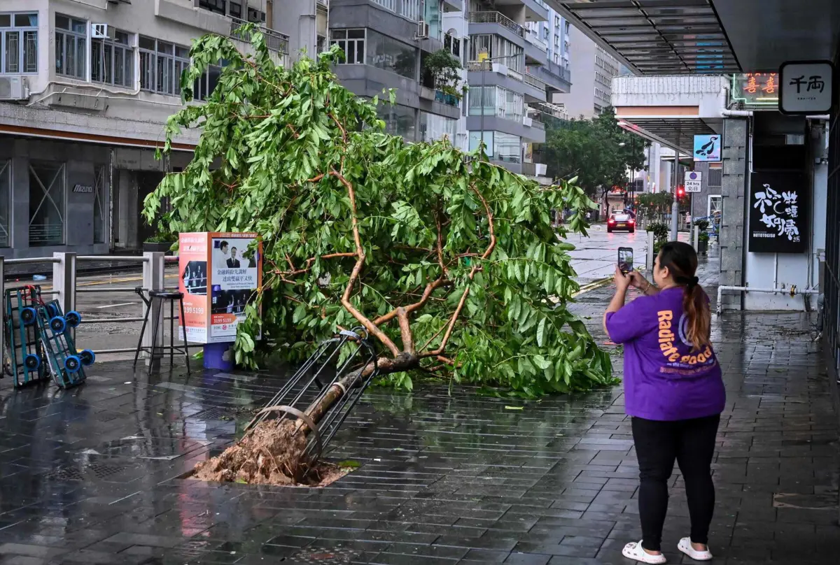 Danos causados pelo tufão em Hong Kong