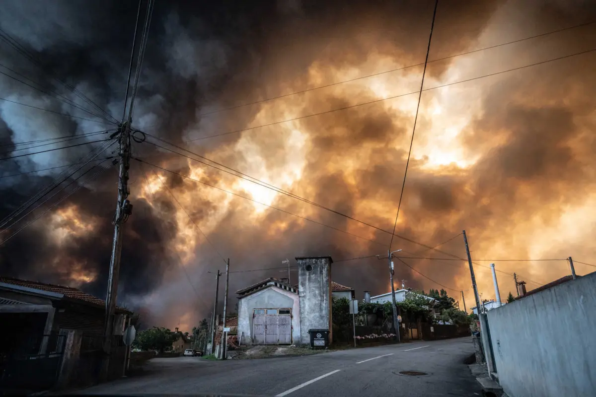 População aflita com as chamas perto das casas em Albergaria-a-Velha