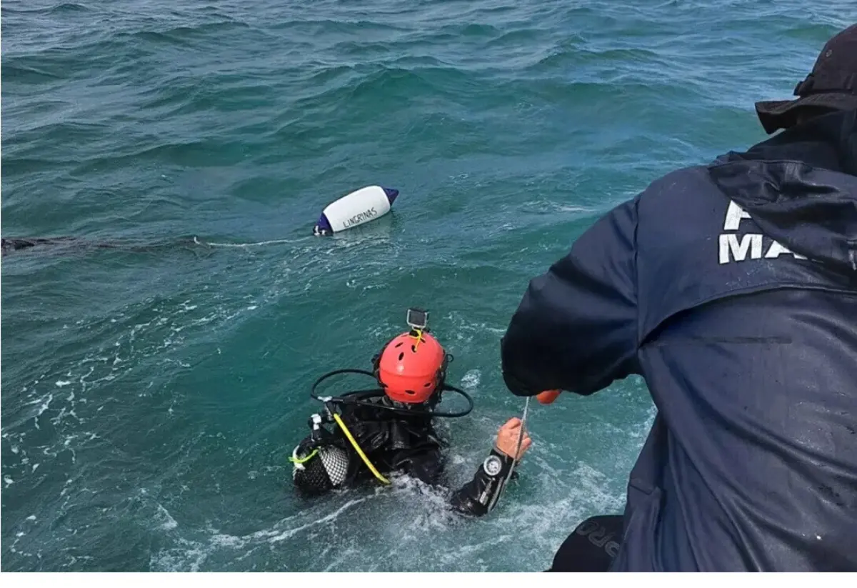 Mergulhadores da Polícia Marítima à procura dos corpos, após o naufrágio