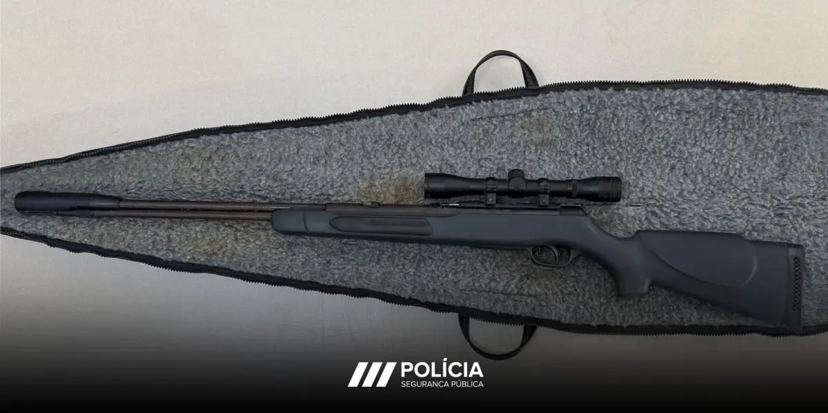No seguimento, a PSP fez buscas em várias casas do suspeito, tendo apreendida uma espingarda com mira telescópica.