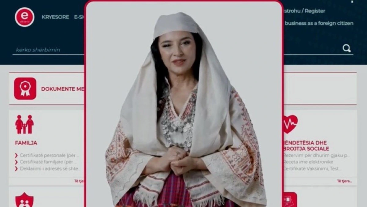 Diella, uma "mulher" vestida com o traje tradicional albanês, foi apresentada, em janeiro, como uma assistente virtual