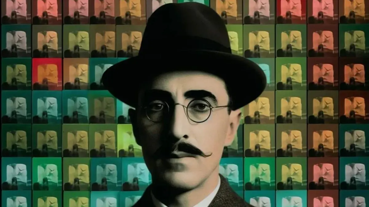 Ator Keith Davis dá voz ao poeta Fernando Pessoa, cujo corpo é inteiramente gerado por programas de inteligência artificial.