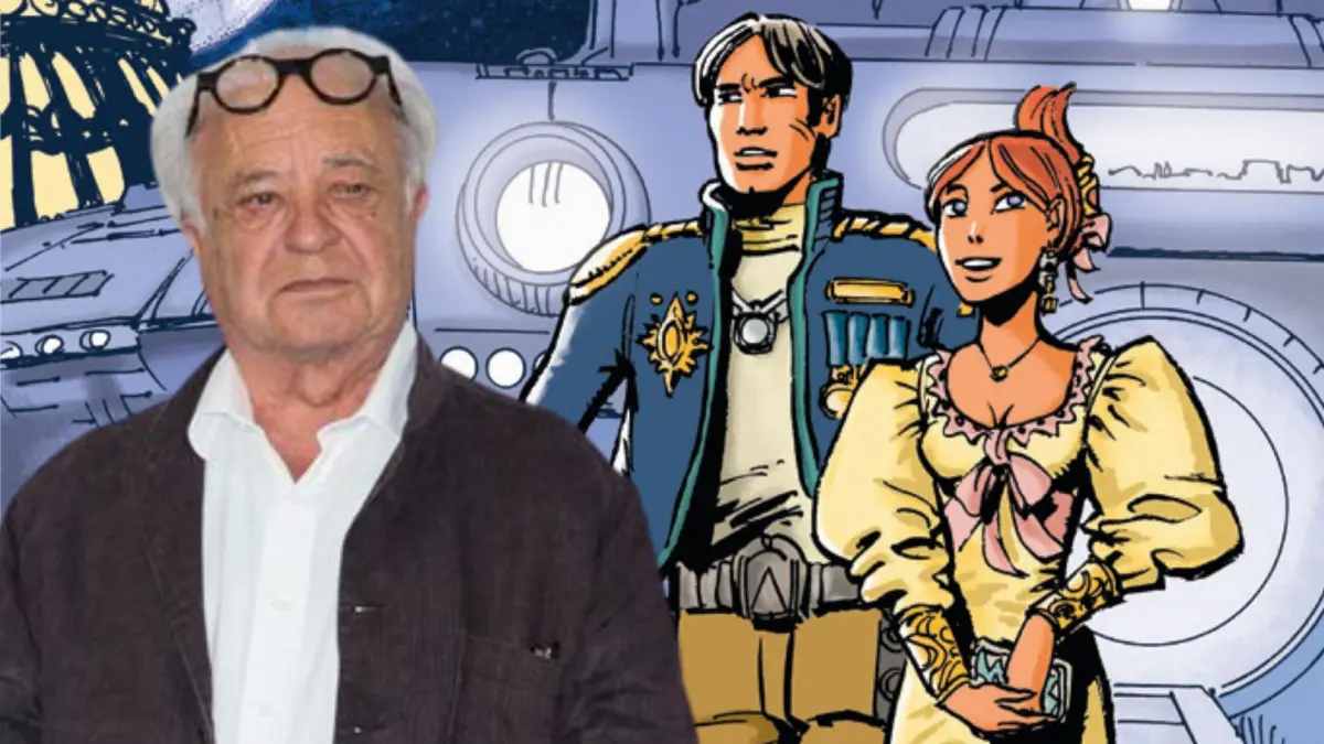 Pierre Christin com os seus heróis de ficção científica Valérian e Laureline.