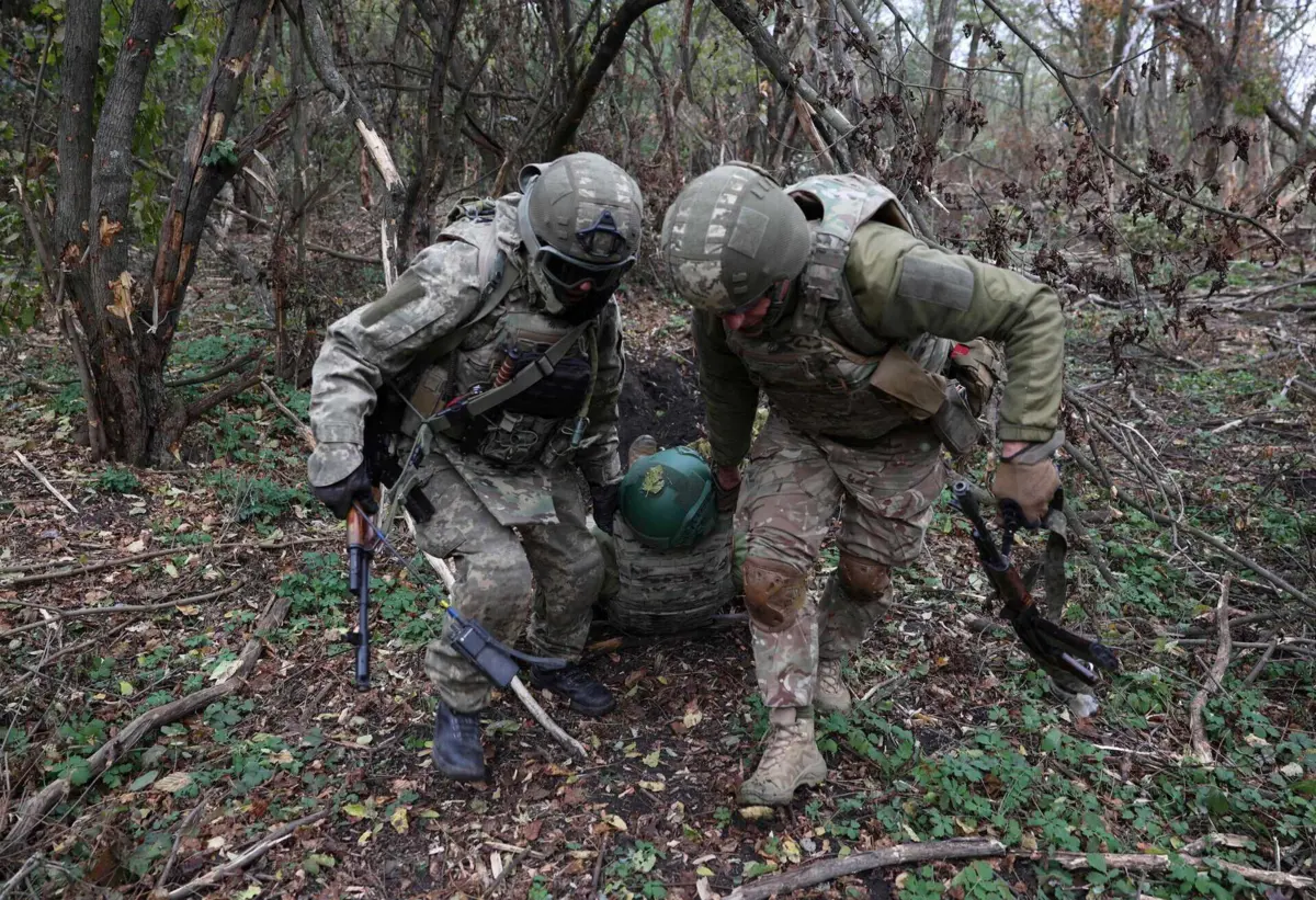 Treino de militares ucranianos na região de Donetsk
