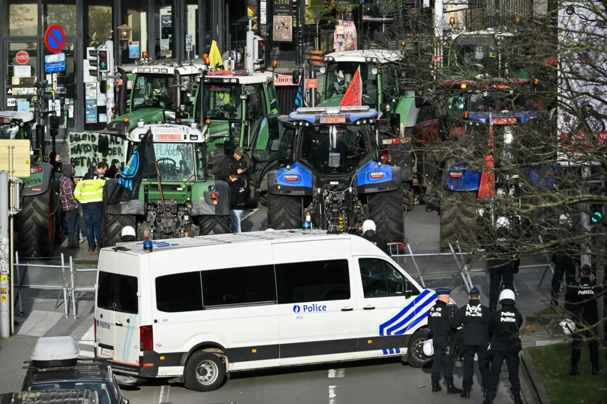 Protesto de agricultores em Bruxelas.