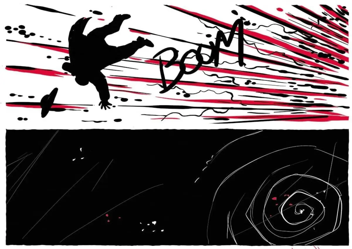 "Fojo" é traçado num contrastante preto e branco, maculado aqui e ali por pinceladas de vermelho vivo