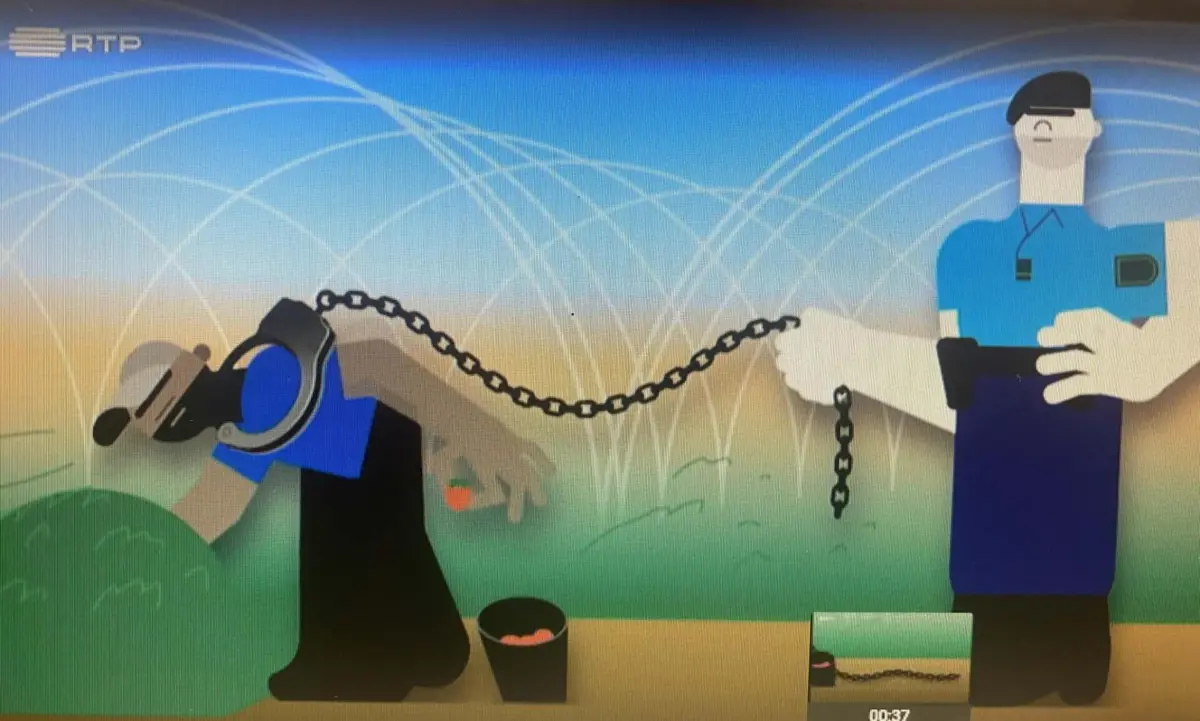 Animação alude aos militares da GNR que foram detidos pela PJ por vigiarem trabalhadores estrangeiros em explorações agrícolas do Alentejo