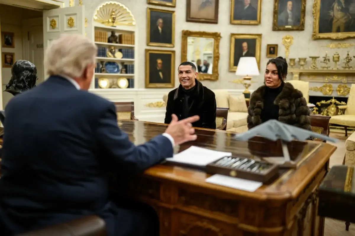 Cristiano Ronaldo e Georgina Rodríguez conversam descontraidamente com Donald Trump na Sala Oval