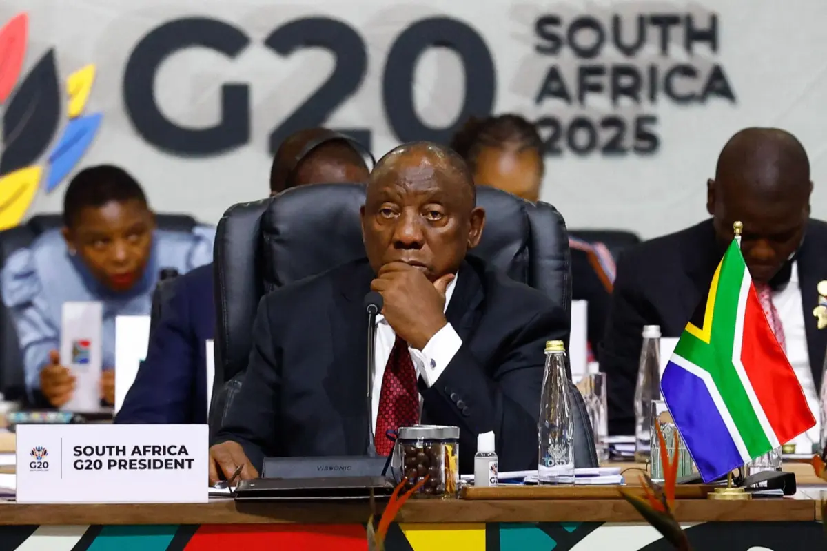 O presidente sul-africano, Cyril Ramaphosa, durante a cimeira do G20 realizada na cidade de Joanesburgo.