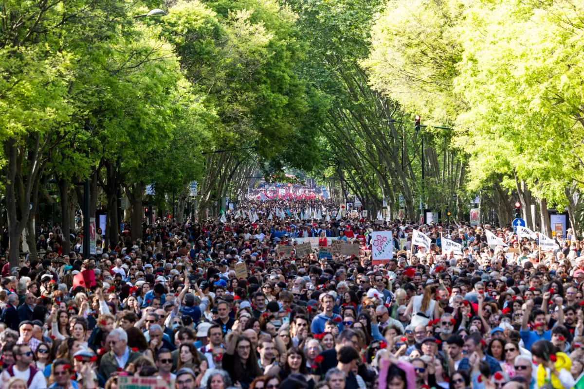 Manifestantes chegaram ao Rossio depois de descer a Avenida da Liberdade