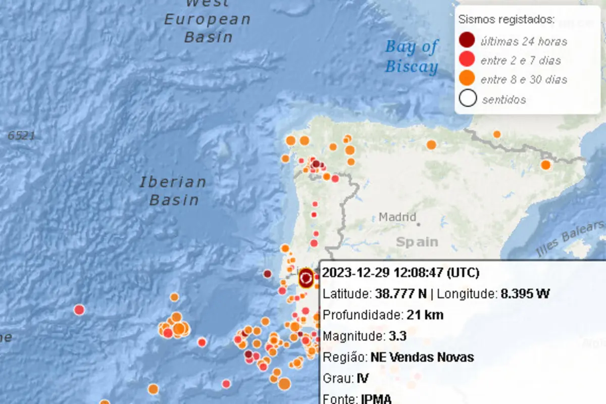 Sismo foi registado às 12.08 horas