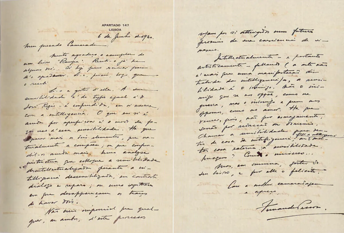 Carta escrita em 6 de junho de 1930 começa com Pessoa a tratar Torga por "Prezado camarada".