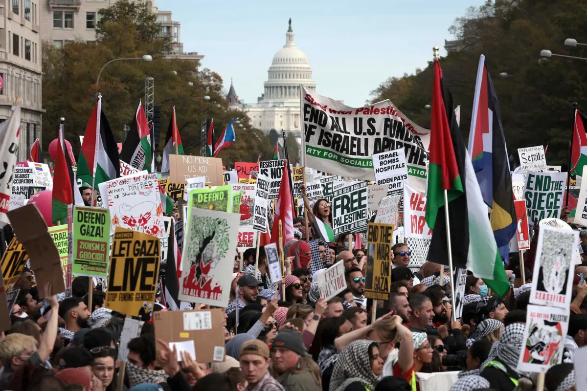 Imagem de contexto do artigo Milhares de pessoas manifestam-se em Washington a exigir um cessar-fogo em Gaza