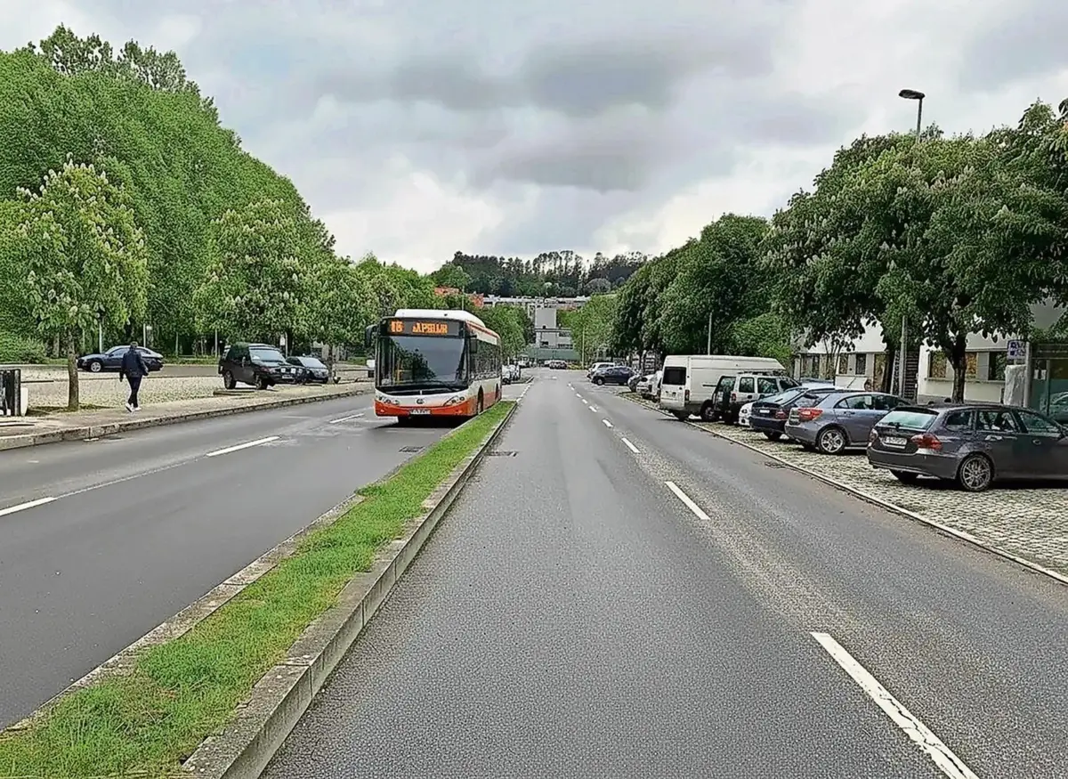 Imagem gerada por inteligência artificial do que será a passagem do futuro metrobus por Guimarães