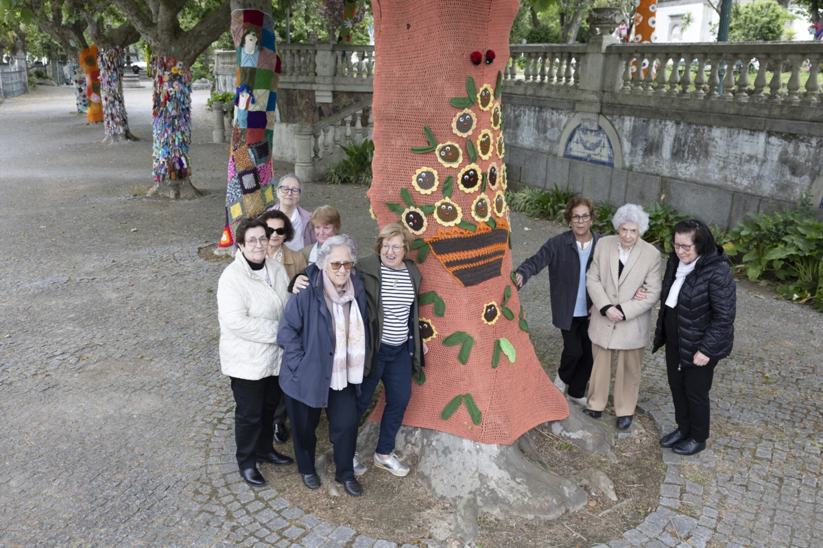 Croché para adornar as árvores demora um ano a ser feito. São 46 as que estão enfeitadas
