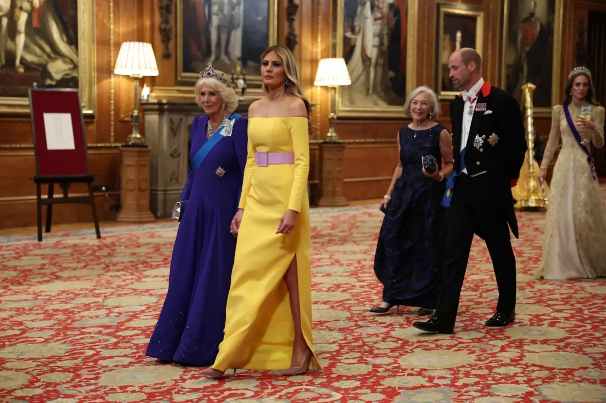 Imagem de contexto do artigo Melania de amarelo, Camilla de azul: os looks de gala no Castelo de Windsor